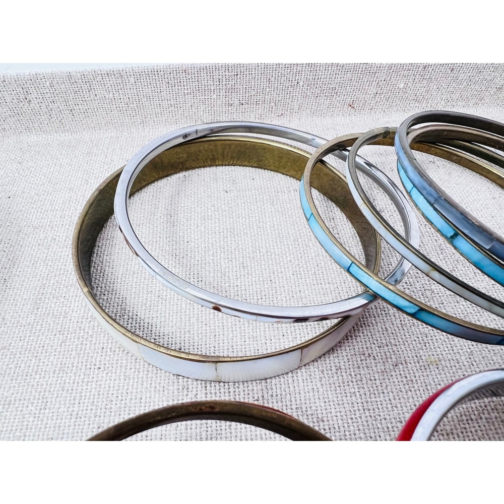Vintage l Shell Multicolor Inlay Bangle & Cuff Bracelet Lot of 18 - Picture 16 of 16